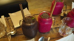 Left: Black Horse  - RM15; Right: Penang Passion Smoothie - RM15 (as of 2017) at Wholey Wonder in Penang