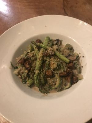 Califlower zoodles with mushrooms and asparagus at Wholey Wonder in Penang