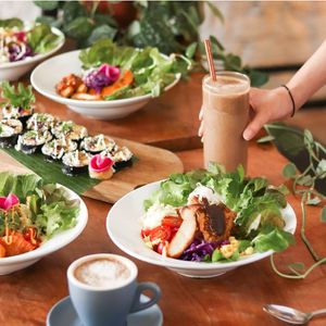 Mixture of bowls, kimbap, smoothies to be enjoyed at Wholey Wonder cafe. at Wholey Wonder in Penang