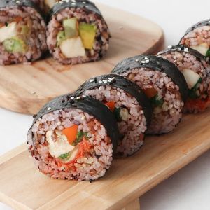 Kimbap made with sea barley grain, high in fiber and loads of nutrients. at Wholey Wonder in Penang