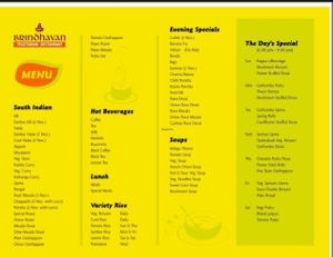 Menu at Brindhavan Vegetarian Restaurant in Kochi
