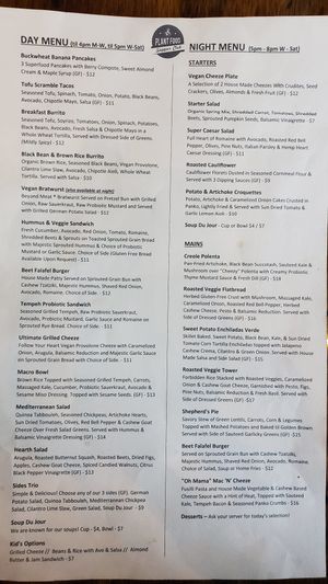 Menu at Plant Food Supper Club in Idyllwild