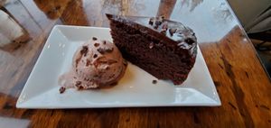 GF Chocolate cake with ice cream at Plant Food Supper Club in Idyllwild