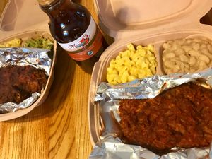 Hot fried chicken, Mac & cheese, white beans at The Southern V in Nashville
