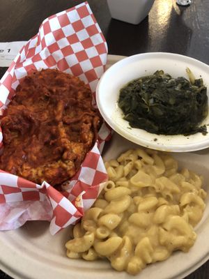 Nashville hot chicken, Mac and cheese, turnip greens: all THAT good! at The Southern V in Nashville