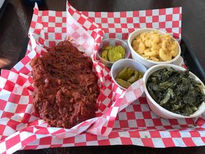 Hot chicken with greens and mac&cheese  at The Southern V in Nashville
