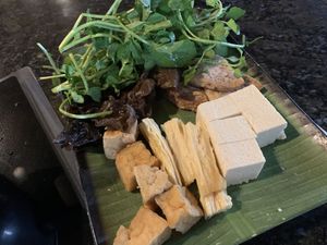 Cold and fried tofu, tofu skin, taro, woodear, cress at Splendid Shabu in Pooler