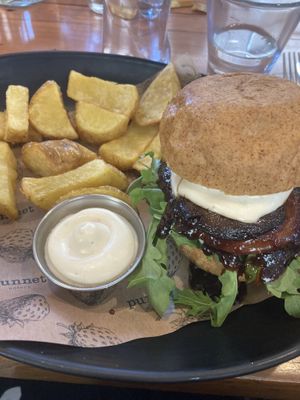 Portobello burger vegan (mediocre bun)  at Punnet Eatery in Hamilton