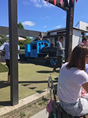 One of the four wooden vehicles for the kids to play on  at Punnet Eatery in Hamilton