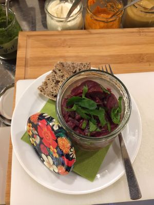 red beet, apple and sunflower seeds as a salad at Giorgio Lombardi in Berlin