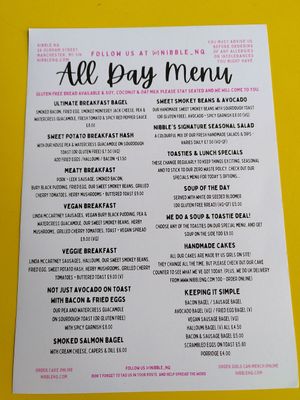 Menu food at Nibble Cafe in Manchester