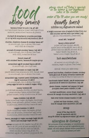 Current menu 11/09/18 at Nibble Cafe in Manchester