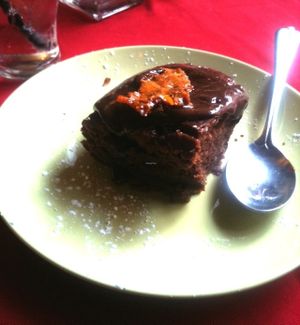 Chocolate sponge with chocolate sauce and caramelised orange at Vegan Food Pimp in Brighton