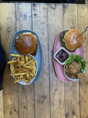 The two burgers, fries and seitan nuggets! 😍  at Lia's Kitchen in Berlin
