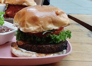 Oyster-shiitake Mushroom burger! 🍔  at Lia's Kitchen in Berlin