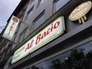 The restaurant looks unspectacular from the outside, being located in a modern building on a busy main road. at Al Bacio Ristorante Pizzeria in Saarbrucken