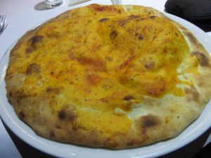 Pizza Ufo (with tomatoes, mushrooms, onions, red pepper, without cheese and salami/peperoni) at Al Bacio Ristorante Pizzeria in Saarbrucken