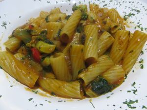 Rigatoni Vegetaria (with tomatoes, broccoli, spinach, mushrooms, onions) (vegan) at Al Bacio Ristorante Pizzeria in Saarbrucken