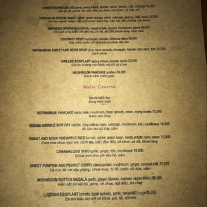 menu at September Vegetarian in Phu Quoc