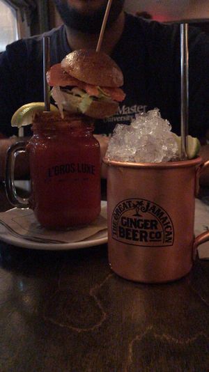 Vegan Bloody Mary with a veggie slider !! at L'Gros Luxe in Quebec