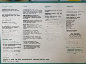 Menu as of 21/10/21 at Eat Drink Raw in Karrinyup