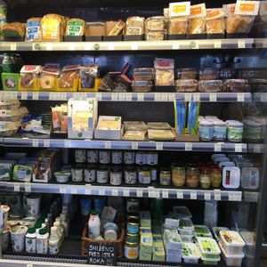 Top shelf is vegan savouries, second shelf is vegan snacks - amazing! at bio&bio - Morpurgova in Split