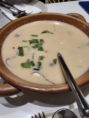 Coconut mushroom soup - so good at Mango Tree - 7th Ave in Metro Manila