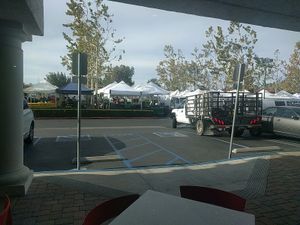 farmers market from sitting inside Joi Cafe at Westlake Village Farmers Market in Westlake Village