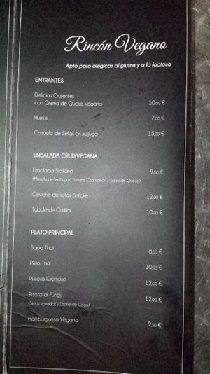 Vegan menu at El Fermin in Alcorcon