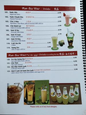 Menu 7 at Tinh Tam Trai in Vaughan