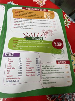 Menu page 2 at Quetzal - Cocina Mexicana in Barcelona