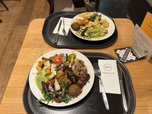 Mix of seitan, tempeh, avocado, salad, falafel and more. All delicious, many vegan options and very clear descriptions. I really love it!   at Spirit in Amsterdam