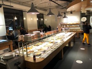 The buffet from a distance. the cakes are served from the bar. at Spirit in Amsterdam