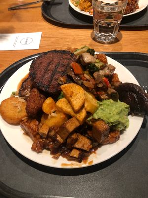 This cost me over 20 euros but boy those seitan steaks are good! at Spirit in Amsterdam