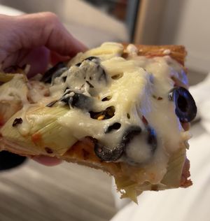 Vegan gluten free with Daiya, olives and artichoke hearts    at Razzi's Pizzeria - Howell St in Seattle