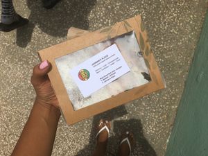 Eco friendly packaging.. came with bamboo/wooden fork as opposed to plastic.  at Jahman's Place in Willemstad