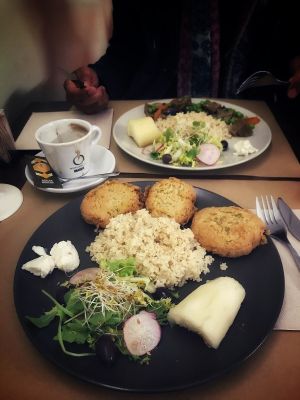 Falafel , for her. Seitan, tempeh for me   at BioXoco in Barcelona
