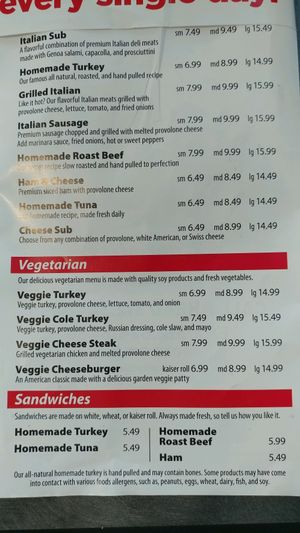 sample of Vegetarian sandwiches at Capriotti's Sandwich Shop in Chicago