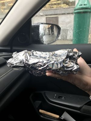 What was given to me as my leftovers. I had to pay 1$ for tin foil... at Cafe Creatif au Croquis in Sherbrooke