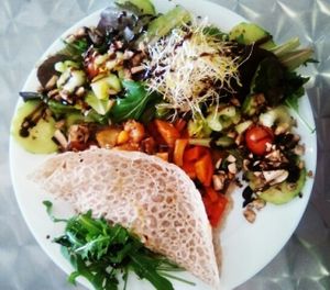 Buckwheat crepes & salad at La Ola Verde in Lanzarote