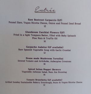 The Beet menu - entrees at The Beet in Byron Bay