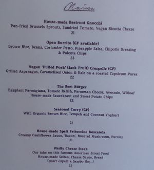 The Beet menu - mains at The Beet in Byron Bay