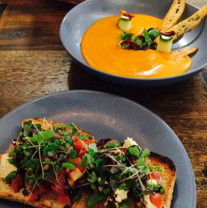 Bruschetta and gaspatchio  at The Beet in Byron Bay