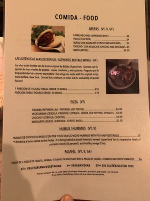 Menu as of March 2020 at La Oficina in Quito