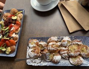 Poffers banana inside and savory poffers with veggies   at Poffers Cafe in Stuttgart