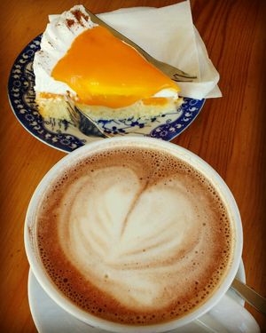 hot soy chocolate and tangerine cake at Poffers Cafe in Stuttgart