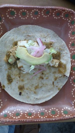 Tacos de tofu en salsa verde at La Flaca - Americana in Guadalajara