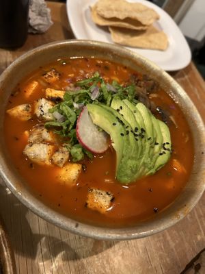 Delicious pozole with lots of flavors and textures  at La Flaca - Americana in Guadalajara