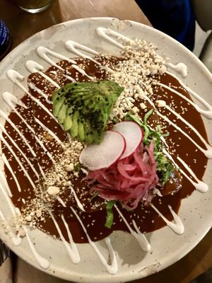 Enmoladas stuffed with tofu and plantains   at La Flaca - Americana in Guadalajara