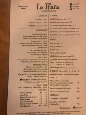 Updated menue  at La Flaca - Americana in Guadalajara